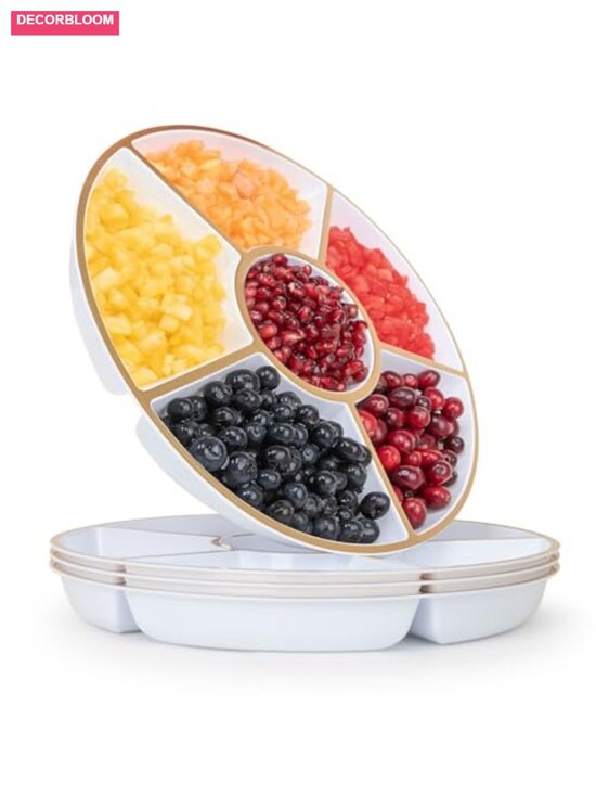 Other - 4 Pack 6-Section White Plastic Serving Trays Gold Rim 12" Platters